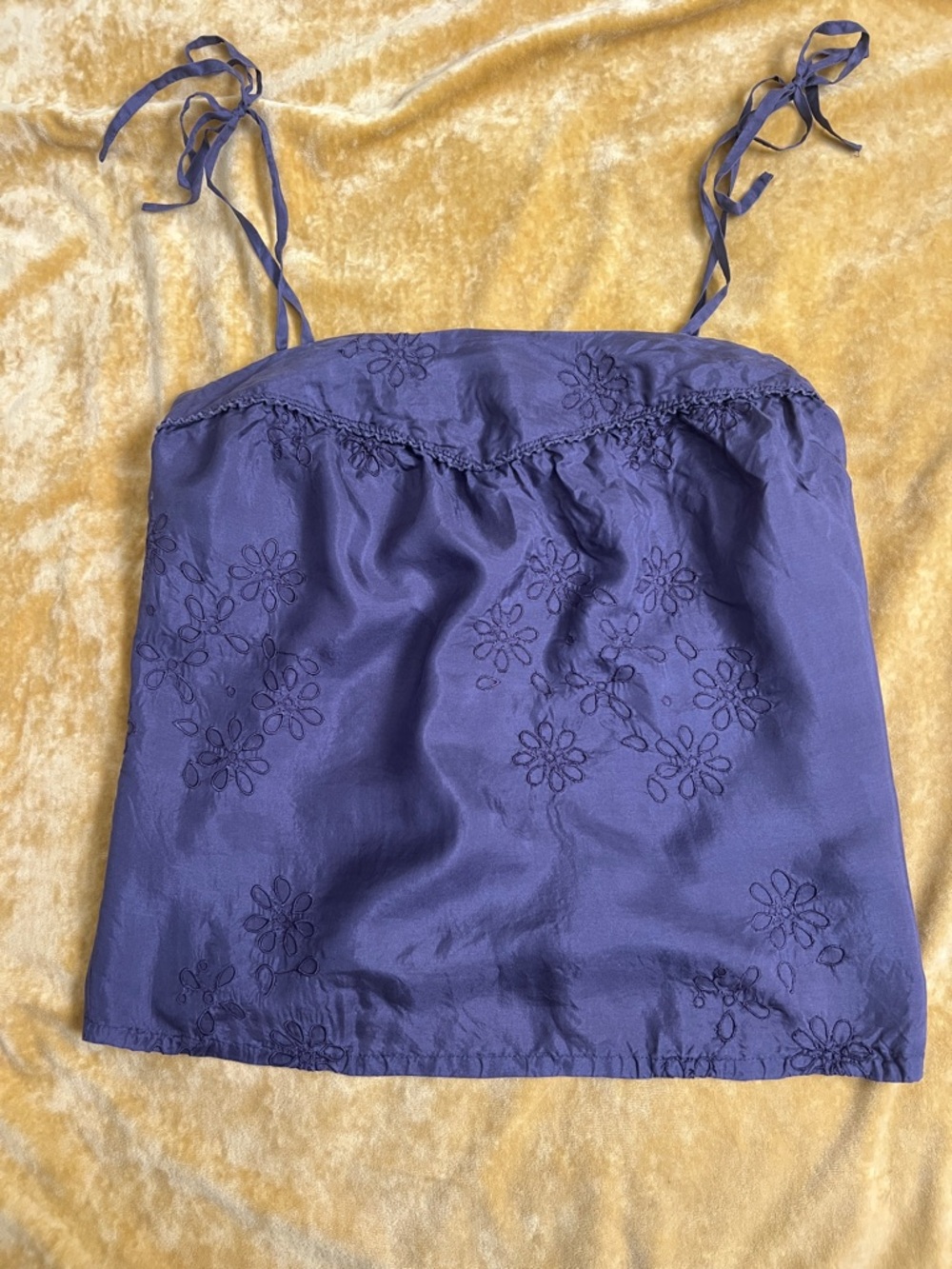 Tara Jarmon for Target 100% silk camisole tie spaghetti strap Embroidered Sz Sm